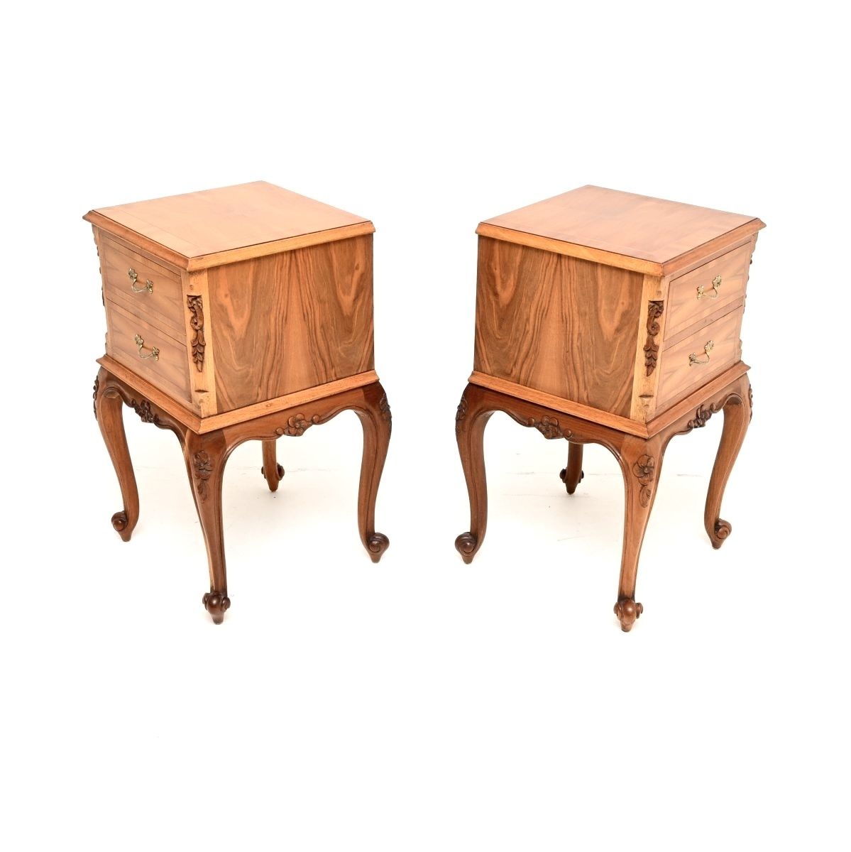 photo furniture Pair Of Antique French Figured Walnut Bedside Chests