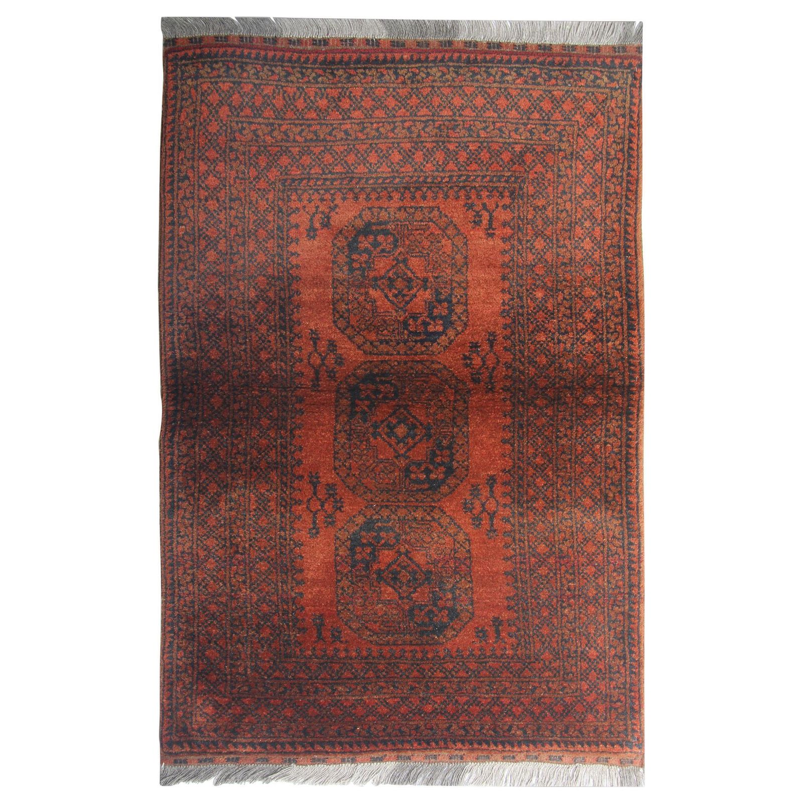 Handgemaakt tapijt, oranje Afghaans vloerkleed, oosters wollen vintage kleed