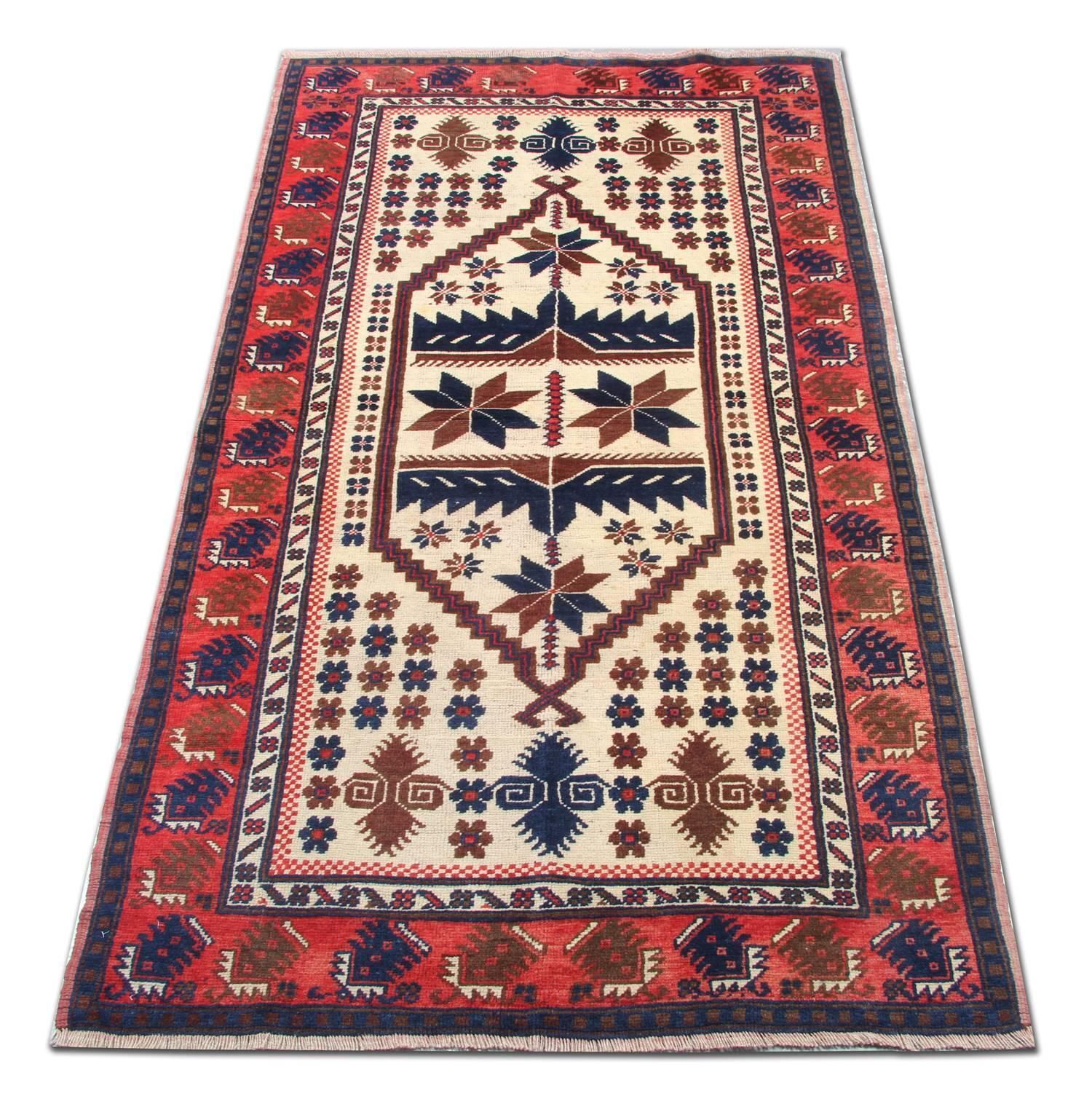 Handmade Carpets Vintage Rugs, Geometric Oriental Red Beige Area Rug photo furniture