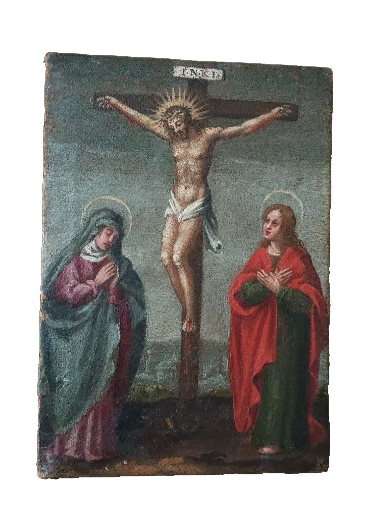 Antique Painting, Oil On Canvas Crucifixion, 18th Century photo for sale