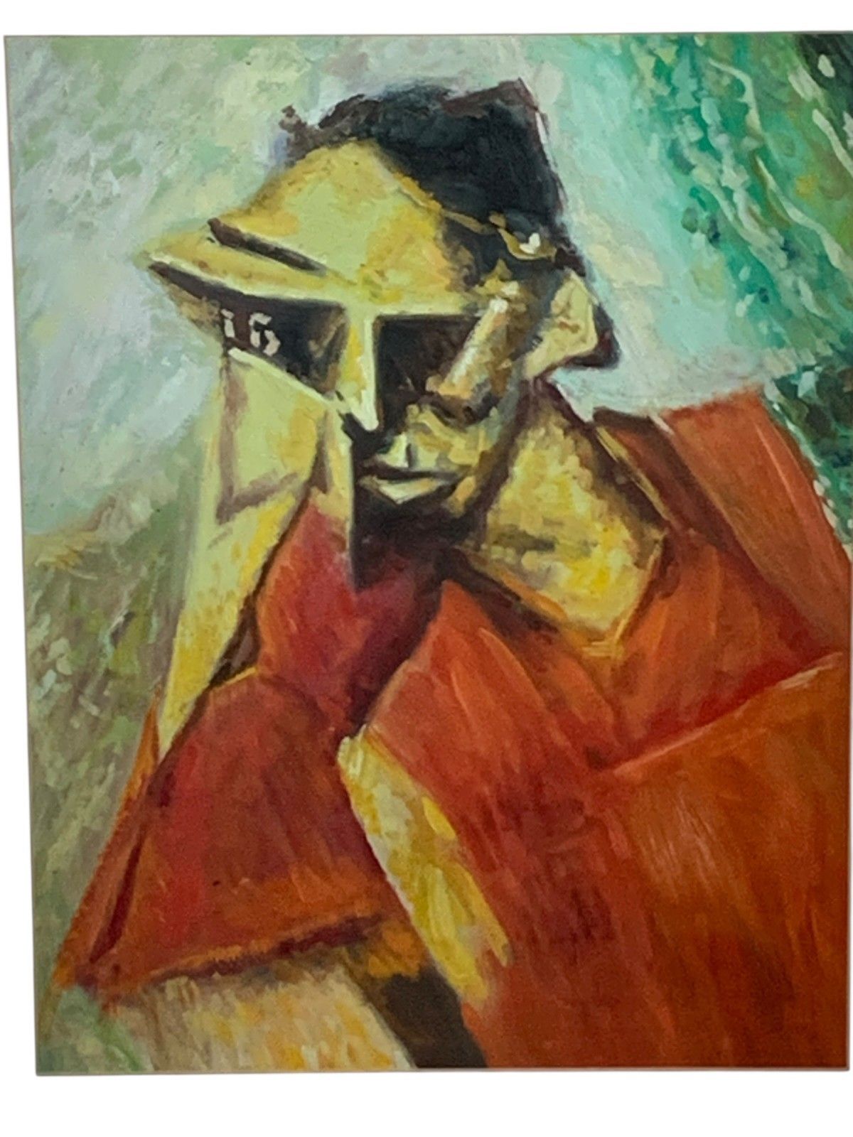 Antique Cubist Oil Painting Portrait After Lyonel Feininger Expressionist, Gilt photo Art