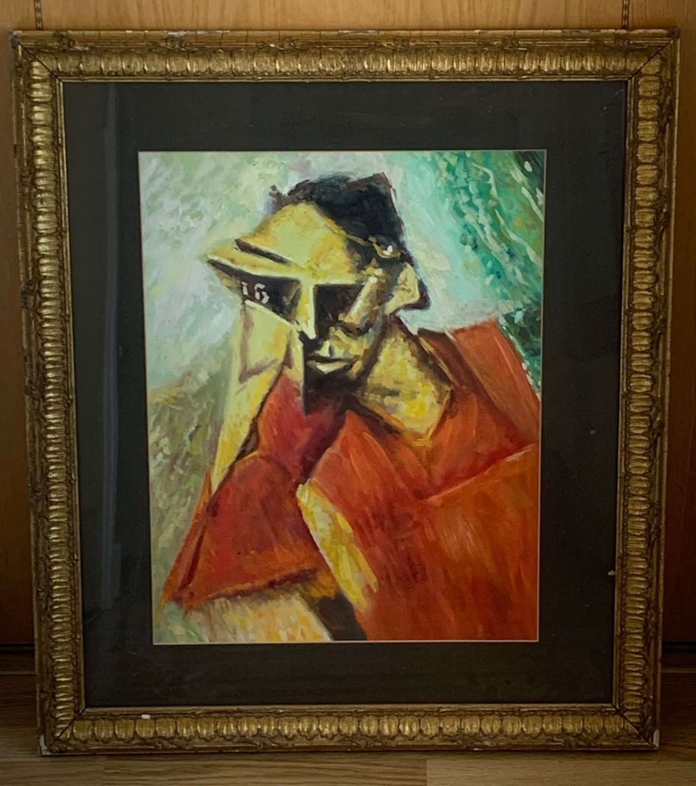 photo furniture Antique Cubist Oil Painting Portrait After Lyonel Feininger Expressionist, Gilt