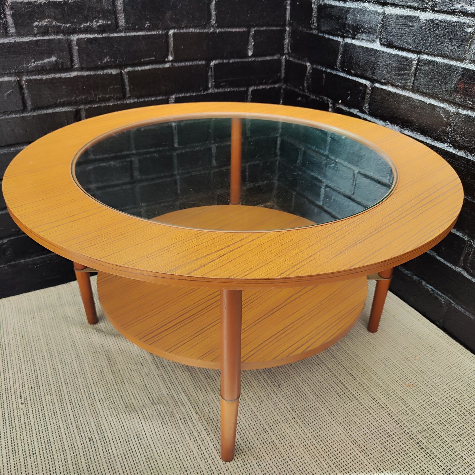 Mid Century Schreiber Coffee Table With Glass Inlay photo vinterior
