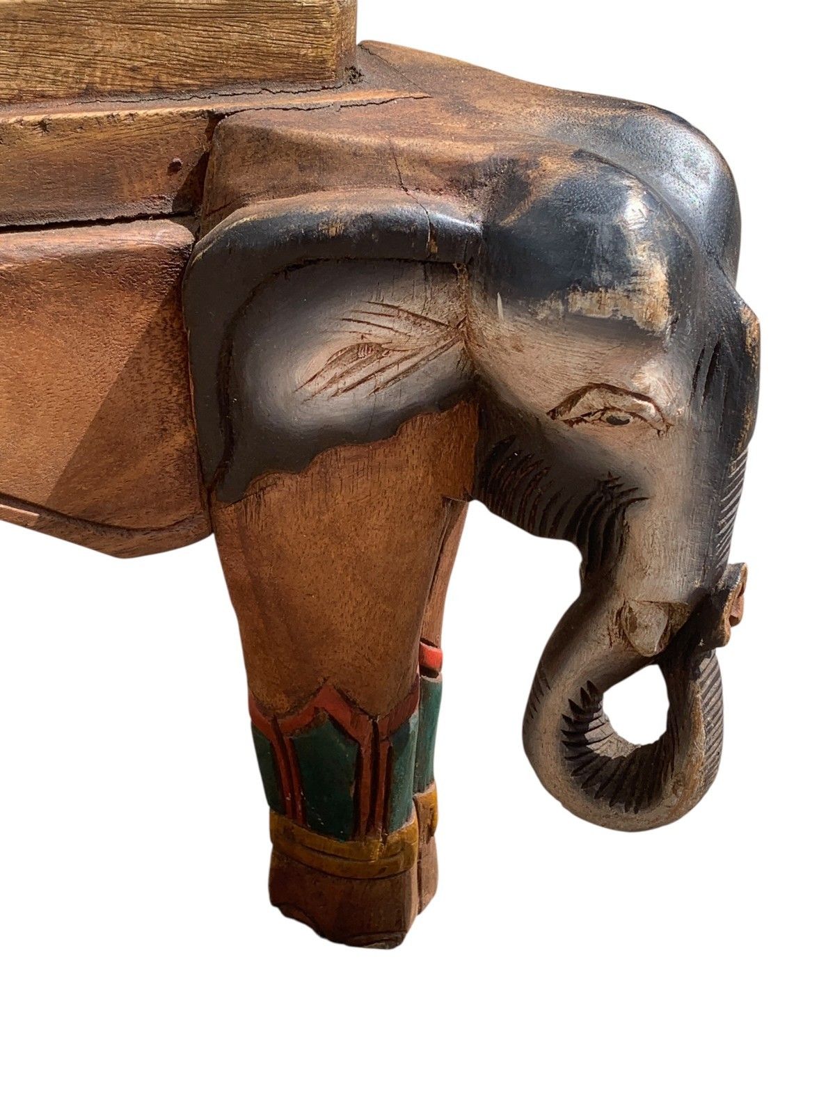 Vintage Indian Carved Elephant Coffee Table Low Stool Plant Stand Wooden photo vinterior