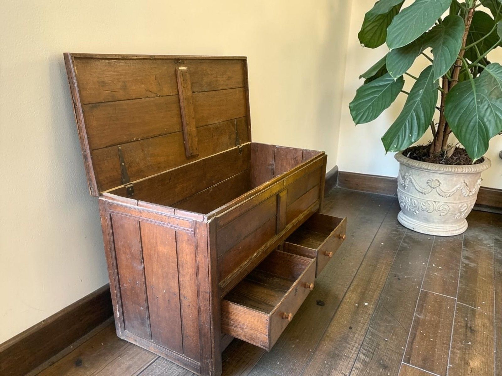 Antique Georgian Oak Mule Chest Blanket Box Drawers Coffee Table Trunk C.1800 photo vinterior