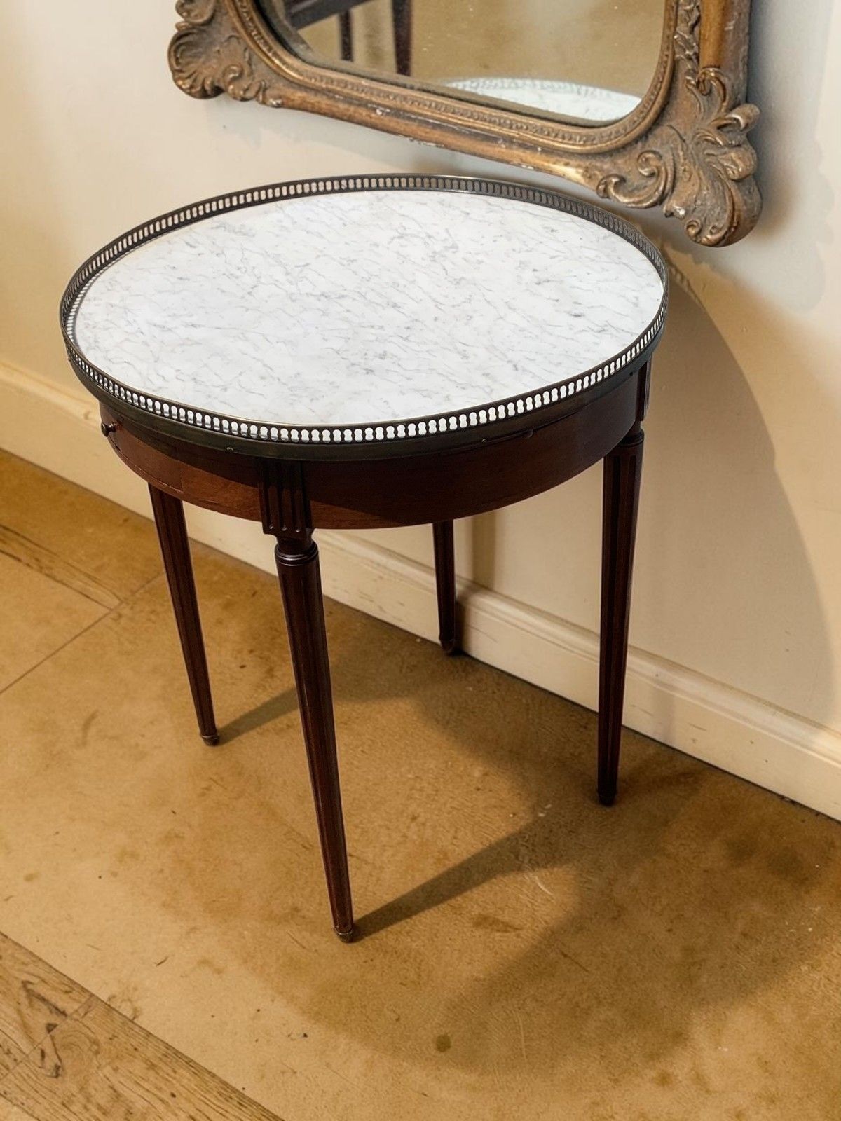 French Louis XVI Mahogany Bouillotte Table Marble Top 2 Drawers 2 Slides C1890 photo 827.0