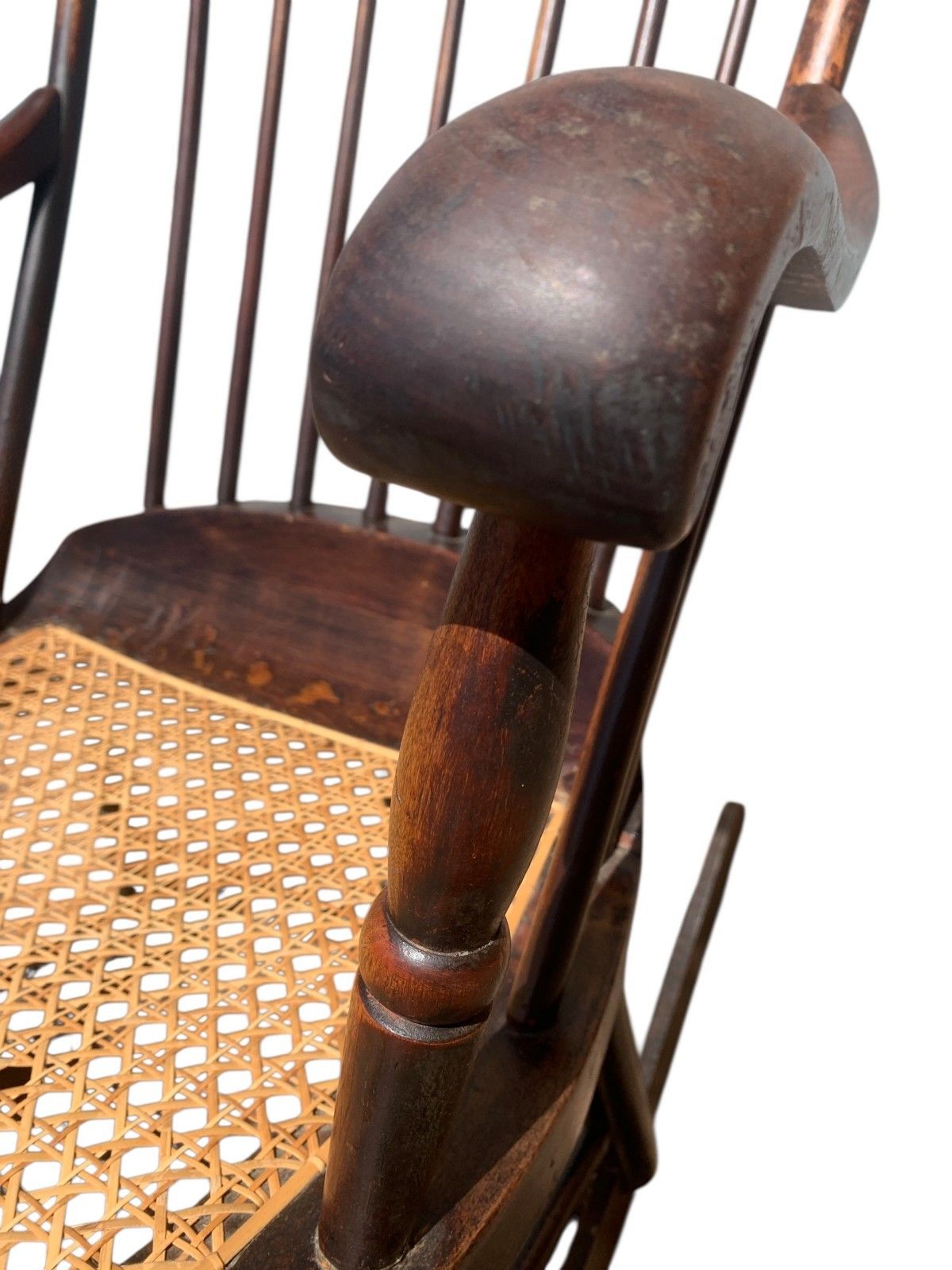 Antique Boston Rocker Chair & Matching Footstool C.1880 Victorian Windsor Cane photo 550.0