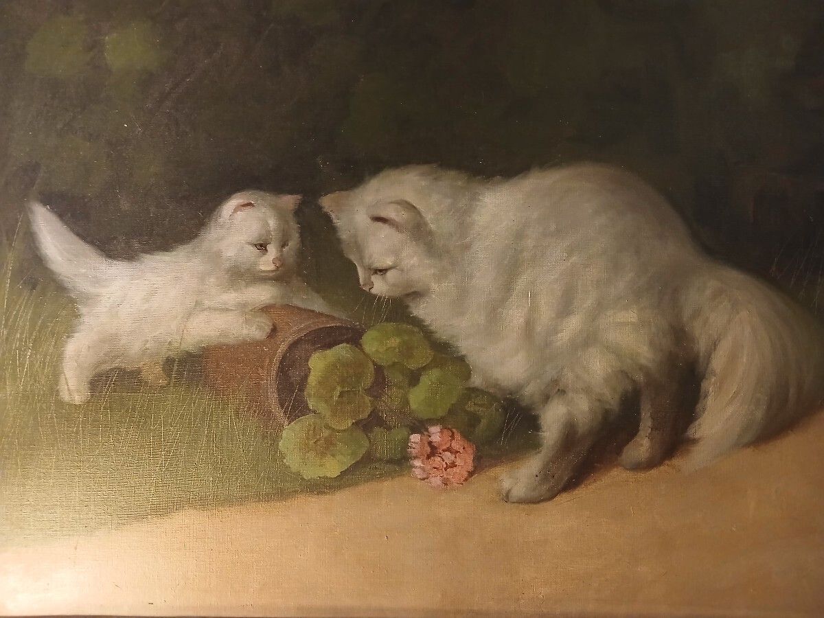 Painting On Canvas Depicting A Kitten And A Persian Cat photo vinterior