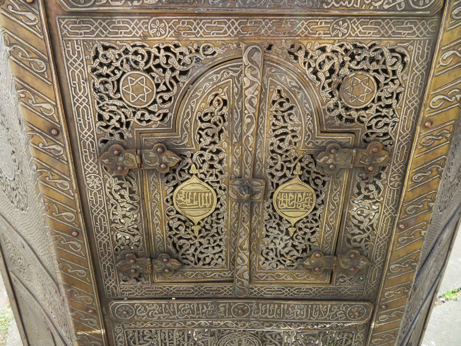 Huge Cairoware Silver & Gold Inlaid Quran Stand Kursi. Orientalist Occasional Table. photo for sale