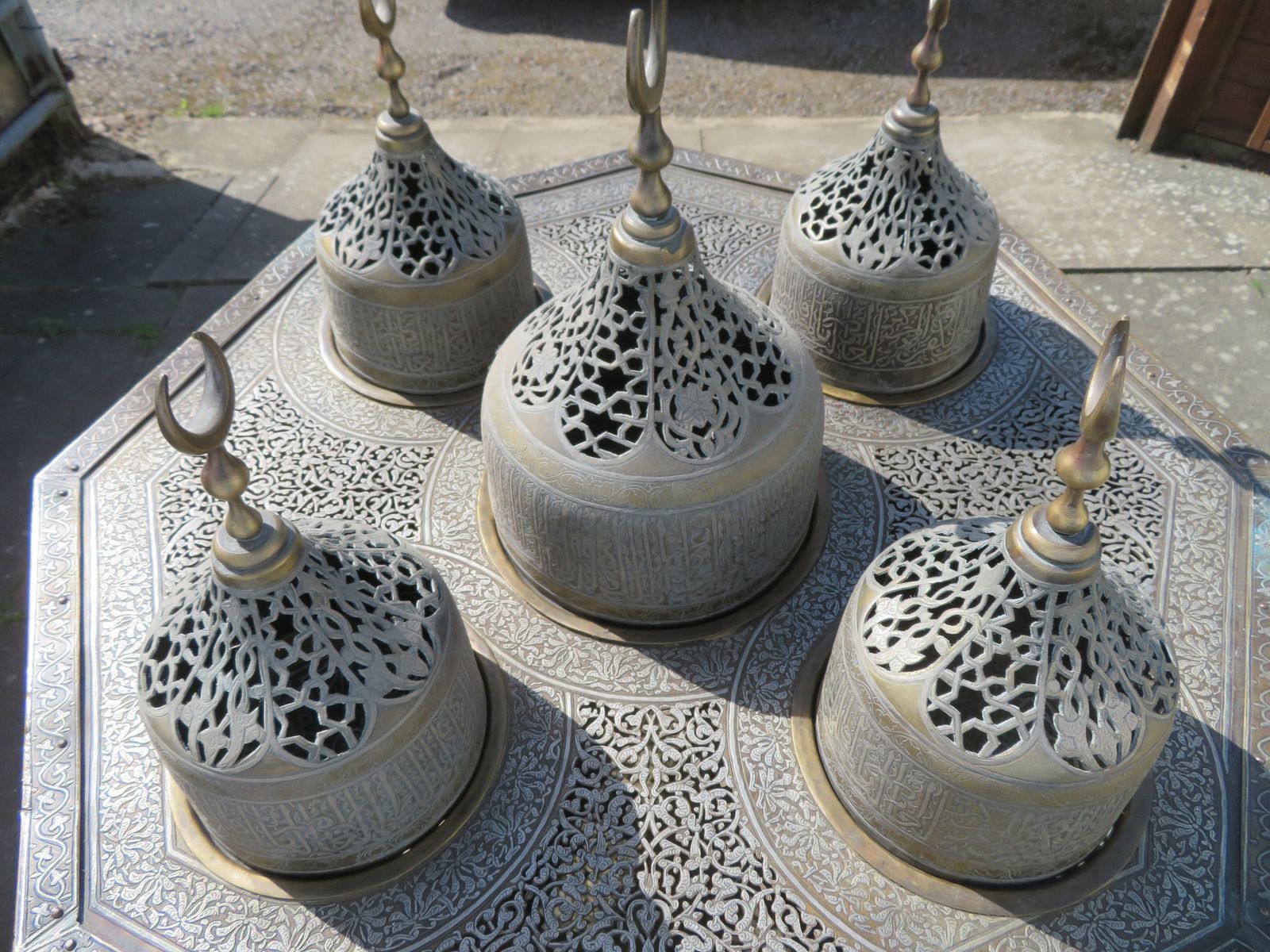 photo buy Huge Cairoware Silver & Gold Inlaid Quran Stand Kursi. Orientalist Occasional Table.