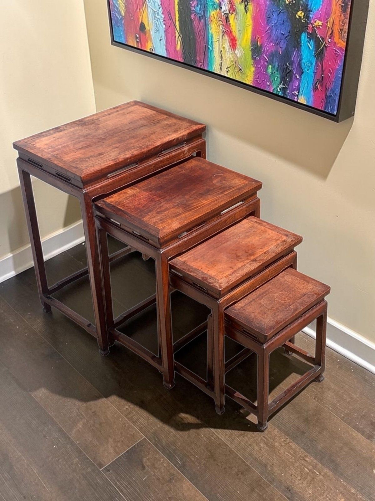 Antique Chinese Qing Dynasty (Tongzhi 1856 1875) Nest Of Four Hardwood Tables