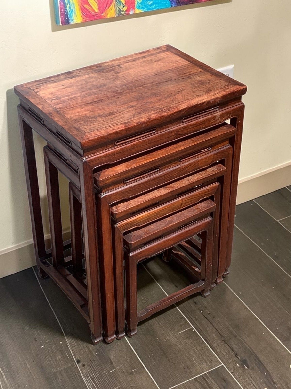 Antique Chinese Qing Dynasty (Tongzhi 1856 1875) Nest Of Four Hardwood Tables photo for sale