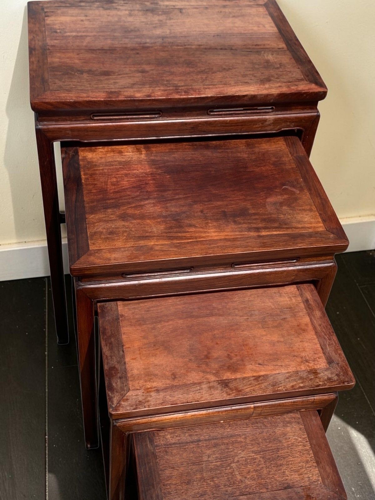 Antique Chinese Qing Dynasty (Tongzhi 1856 1875) Nest Of Four Hardwood Tables photo 992.0