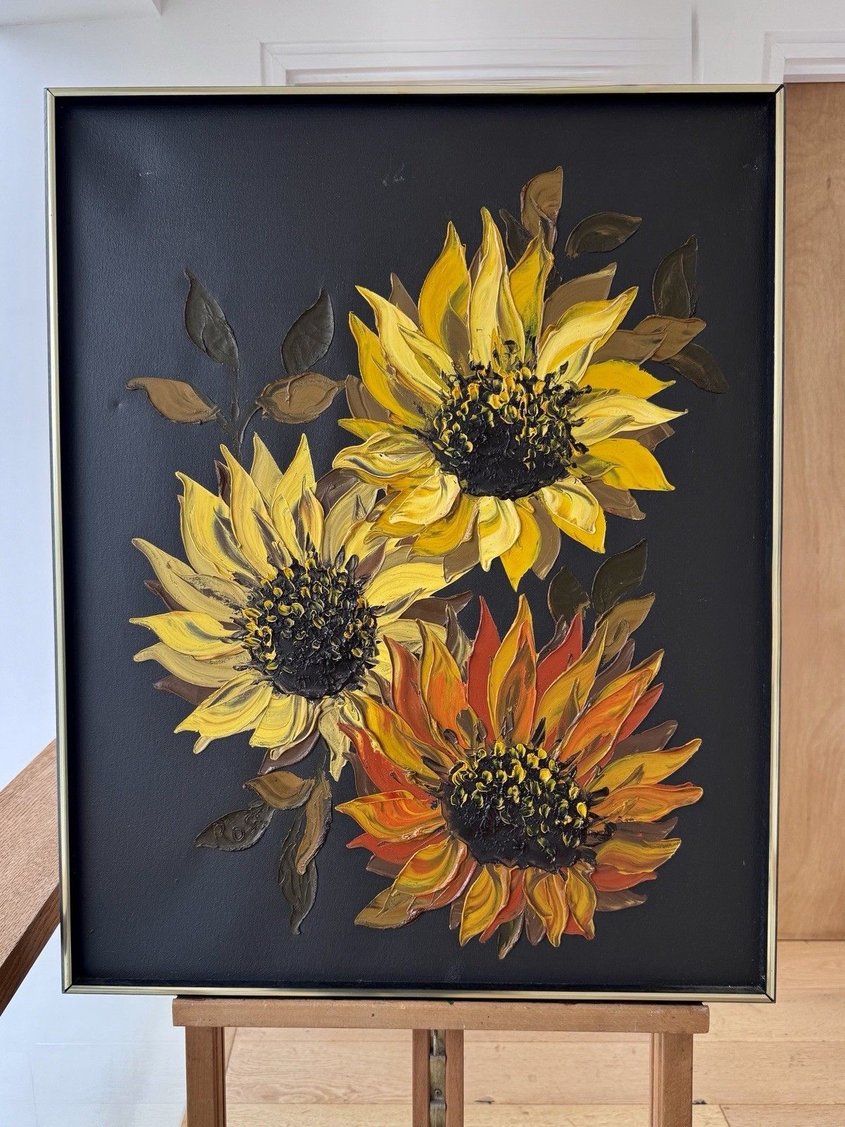 75.0 Late 20th Century Impasto Oil Painting Of Sunflowers, Signed Ross photo