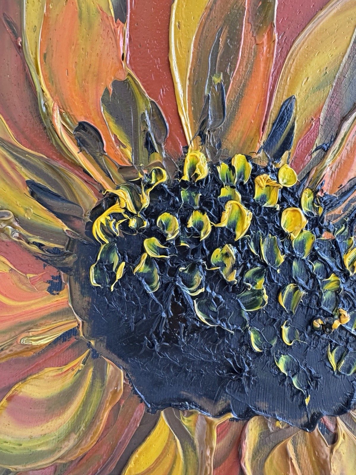 photo vinterior Late 20th Century Impasto Oil Painting Of Sunflowers, Signed Ross
