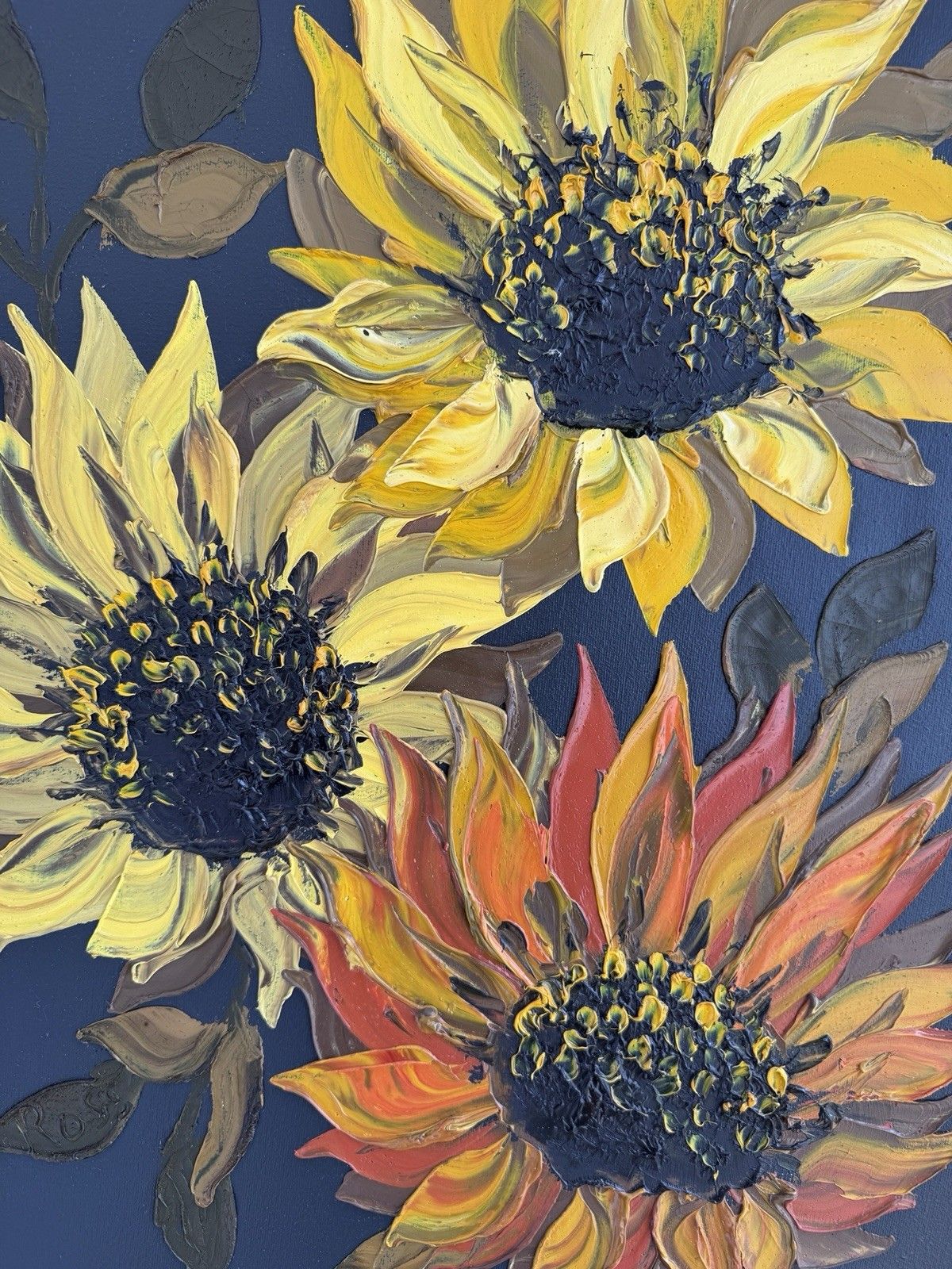 photo buy Late 20th Century Impasto Oil Painting Of Sunflowers, Signed Ross