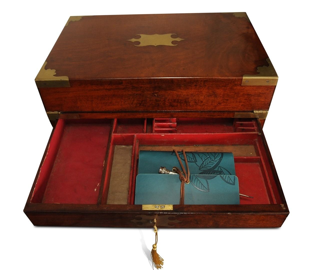 Exquisite Georgian Hand Crafted Thompson Writing Slope With Red Tooled Leather Made By Esteemed Maker Tompson Featuring Royal Warrant photo 2600.0