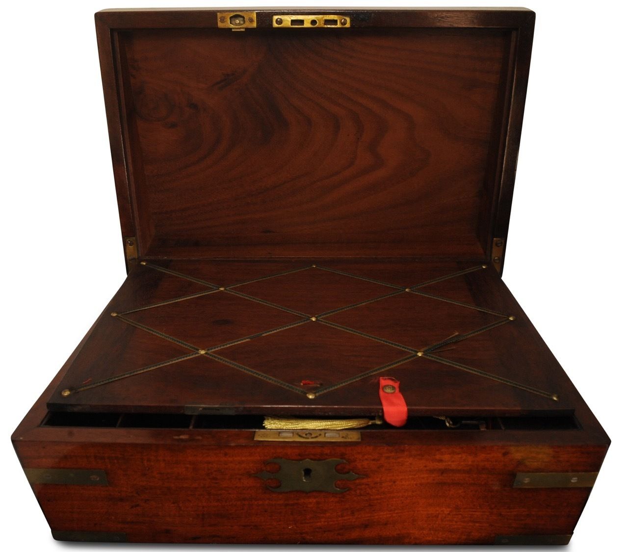 Exquisite Georgian Hand Crafted Thompson Writing Slope With Red Tooled Leather Made By Esteemed Maker Tompson Featuring Royal Warrant photo for sale