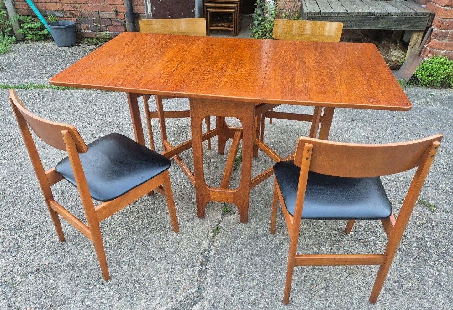 Vintage/Retro/Mid Century G Plan? Teak Drop Leaf Table And 4 Vinyl Seated Chairs