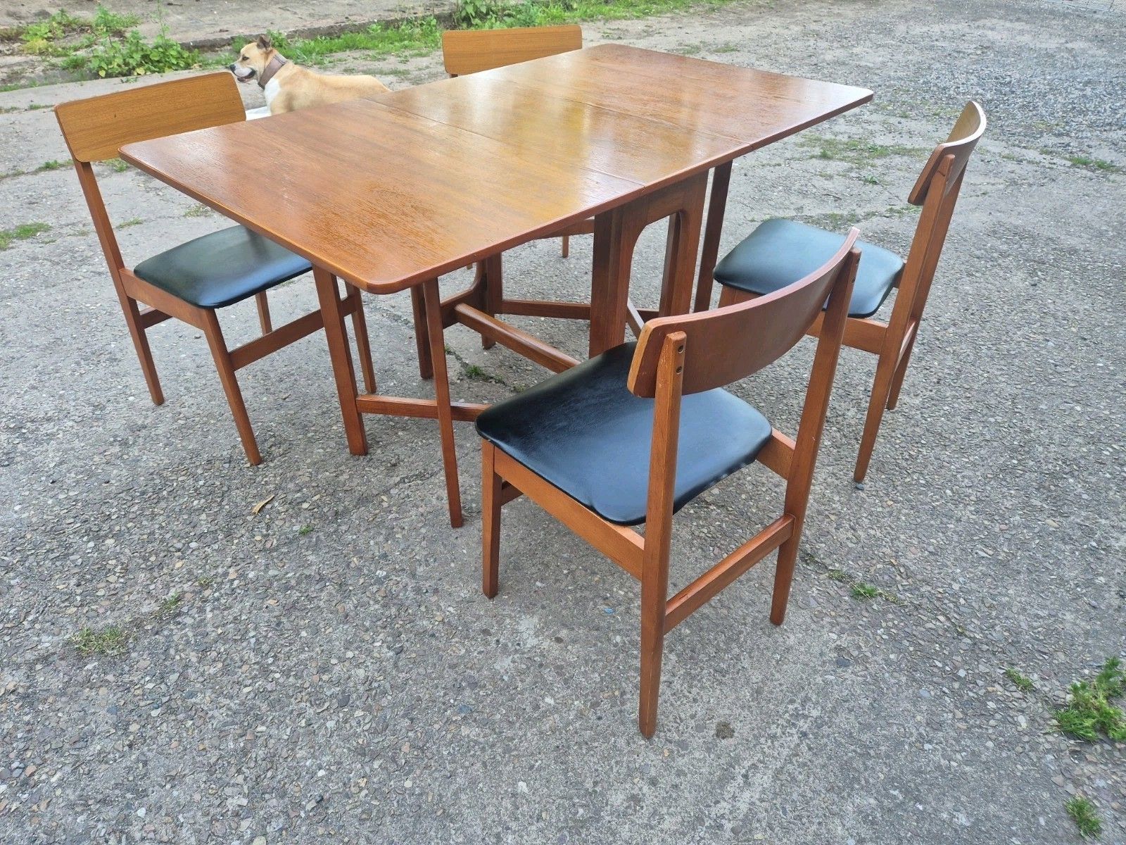Vintage/Retro/Mid Century G Plan? Teak Drop Leaf Table And 4 Vinyl Seated Chairs photo for sale