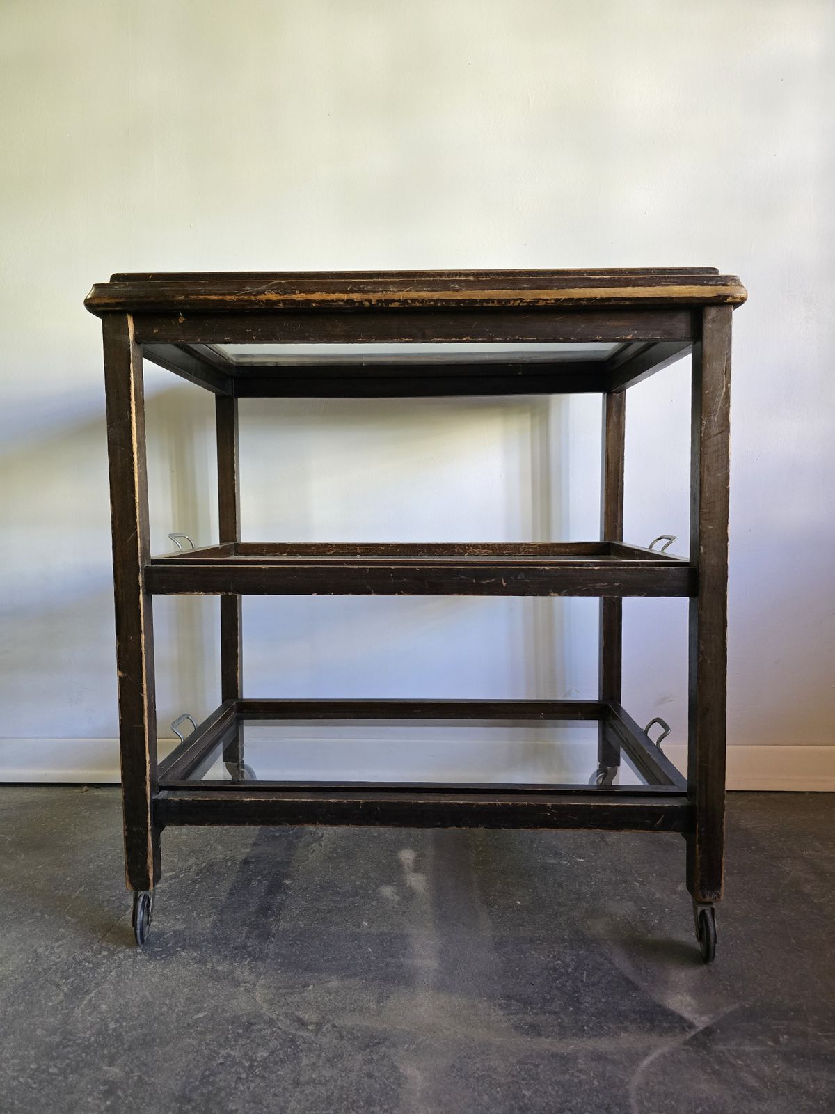 30s Art Deco Bar Cart / Serving Trolley With Removable Glass Trays photo Furniture