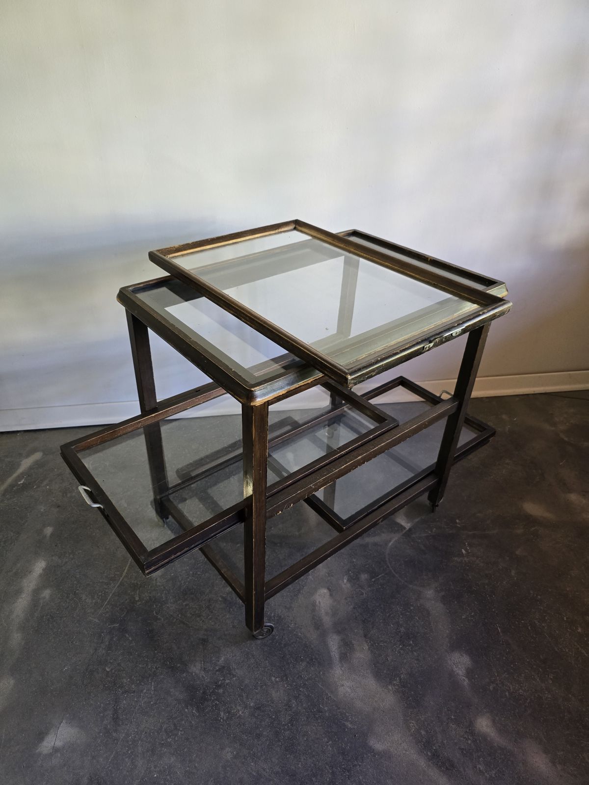 30s Art Deco Bar Cart / Serving Trolley With Removable Glass Trays photo furniture