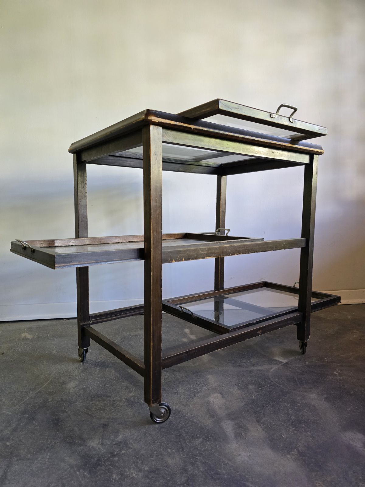 photo for sale 30s Art Deco Bar Cart / Serving Trolley With Removable Glass Trays