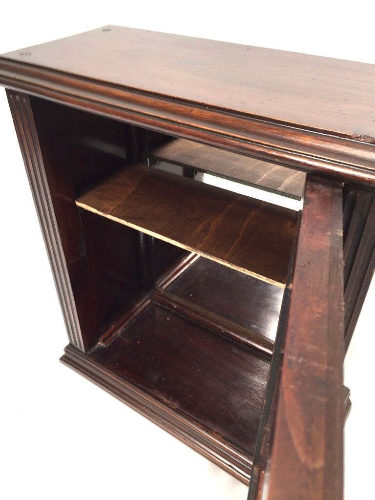 photo for sale Antique Wooden & Glass Fronted Tabletop / Wall Storage Cabinet Shelf With Key