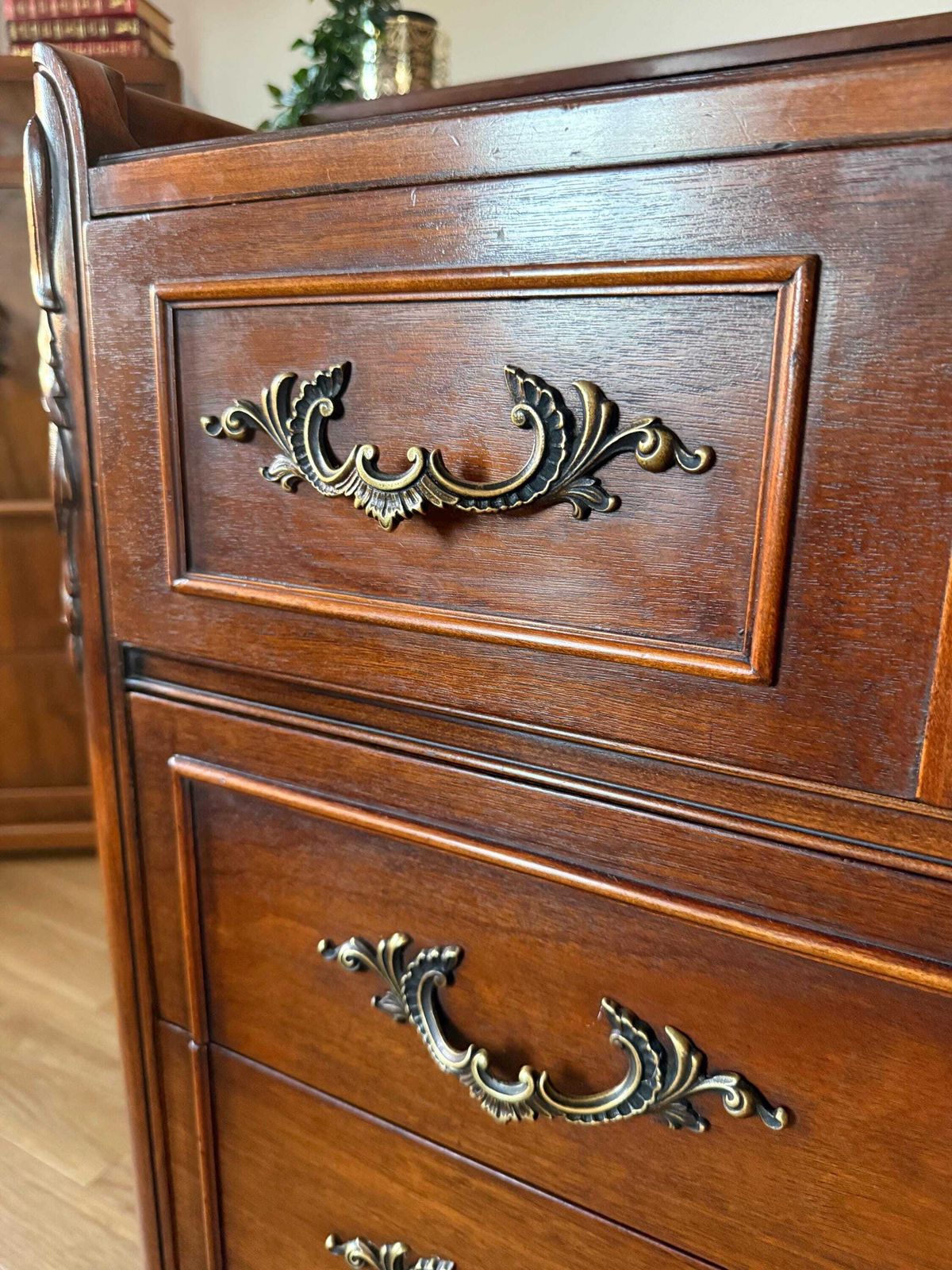 photo buy French Mahogany Chest Of Drawers – Large Vintage Statement Chest With Brass Handles
