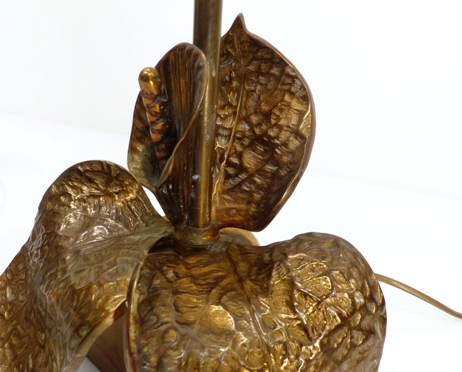 Pair Of Hammered Brass Floral Lamps, French Organic Brutalist Work, Circa 1970 photo Lighting