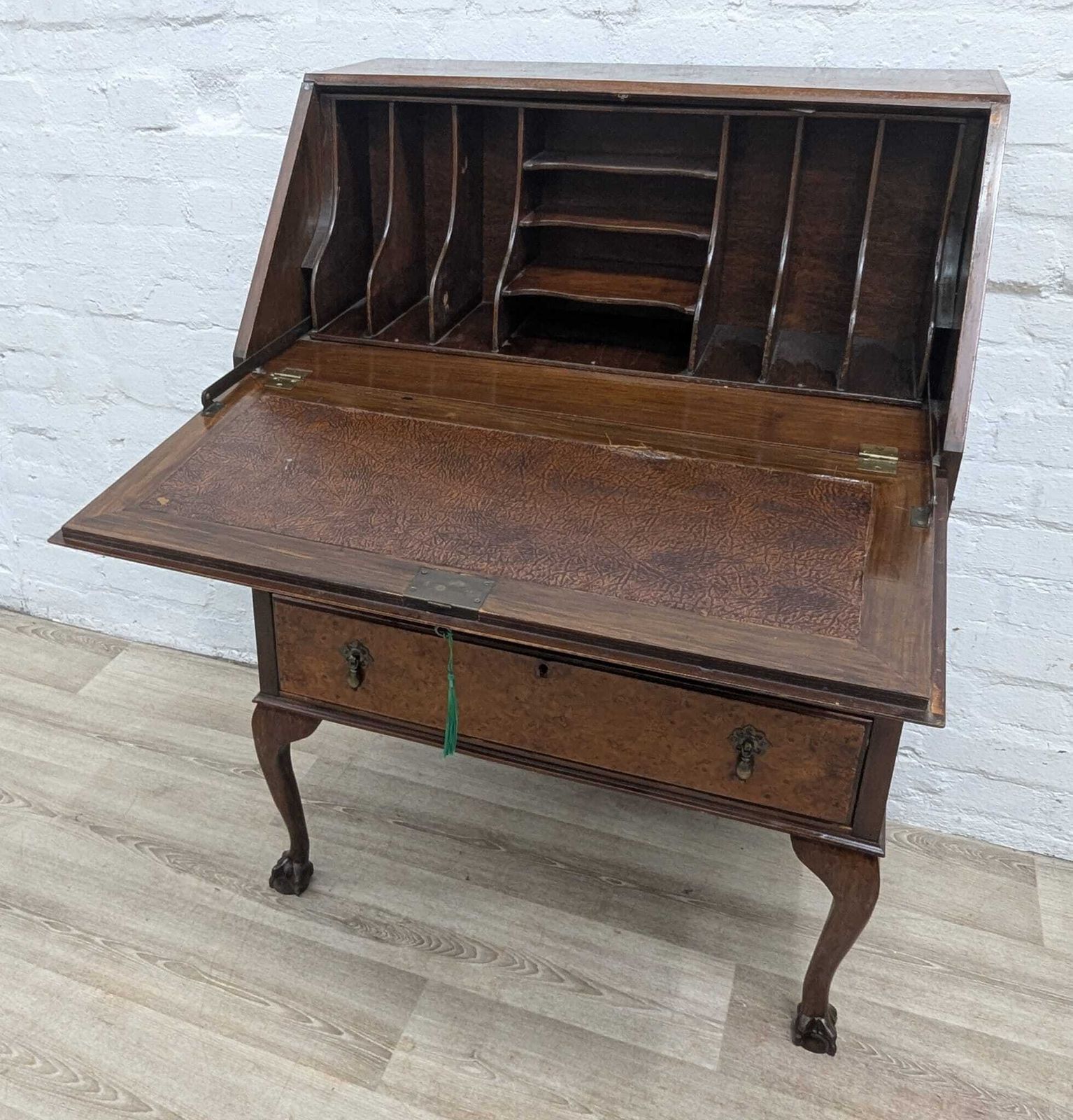 Early 20th Century Queen Anne Style Walnut Writing Bureau photo Furniture