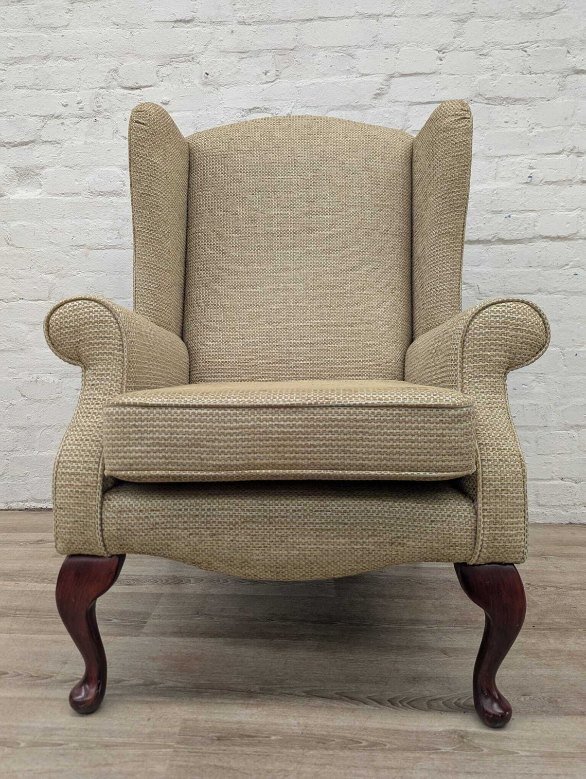 Contemporary Wing Back Armchair With Footstool Lime Green Weave photo furniture
