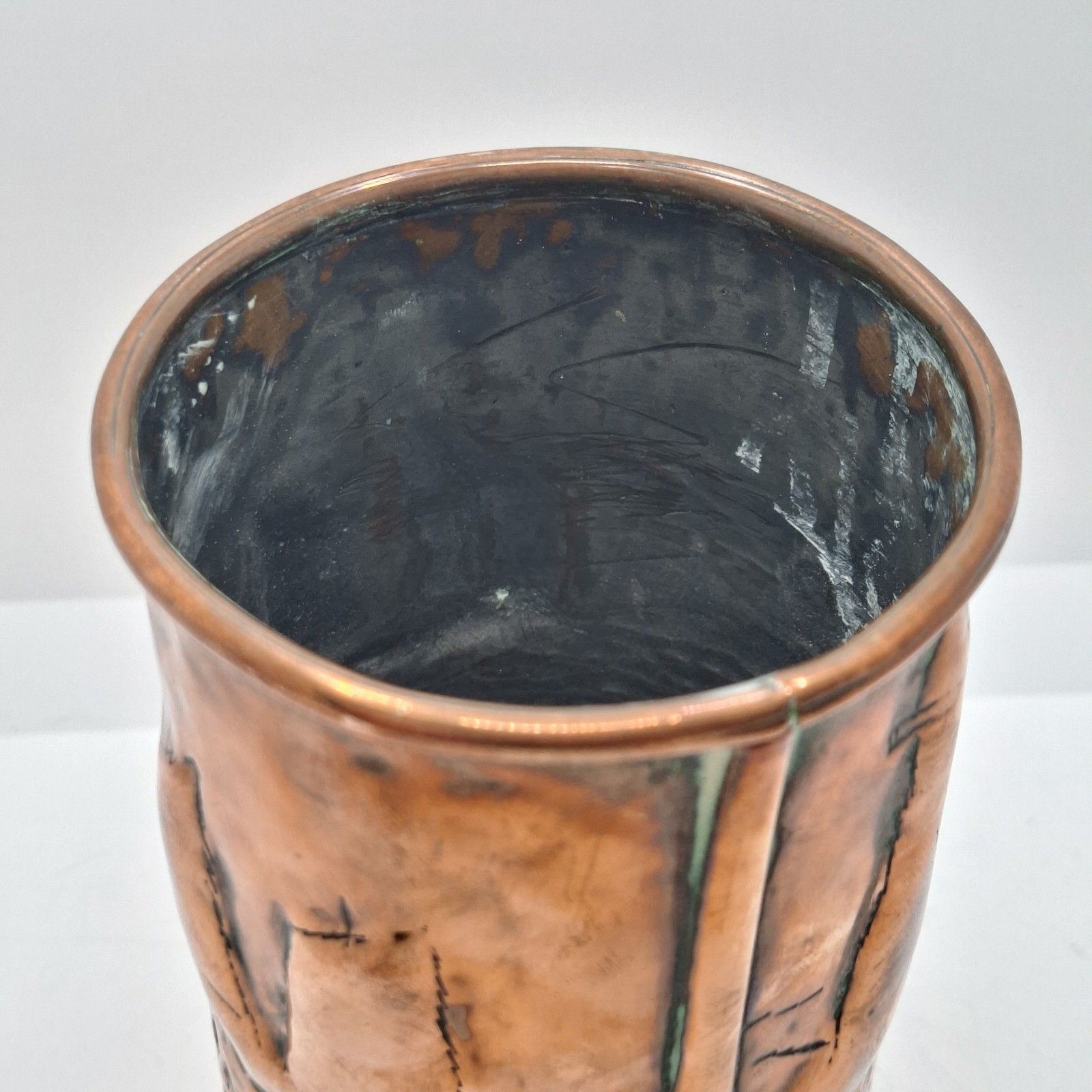 Newlyn Copper Vase Arts And Crafts Repousse Fish Boats Lighthouse Antique photo 175.0