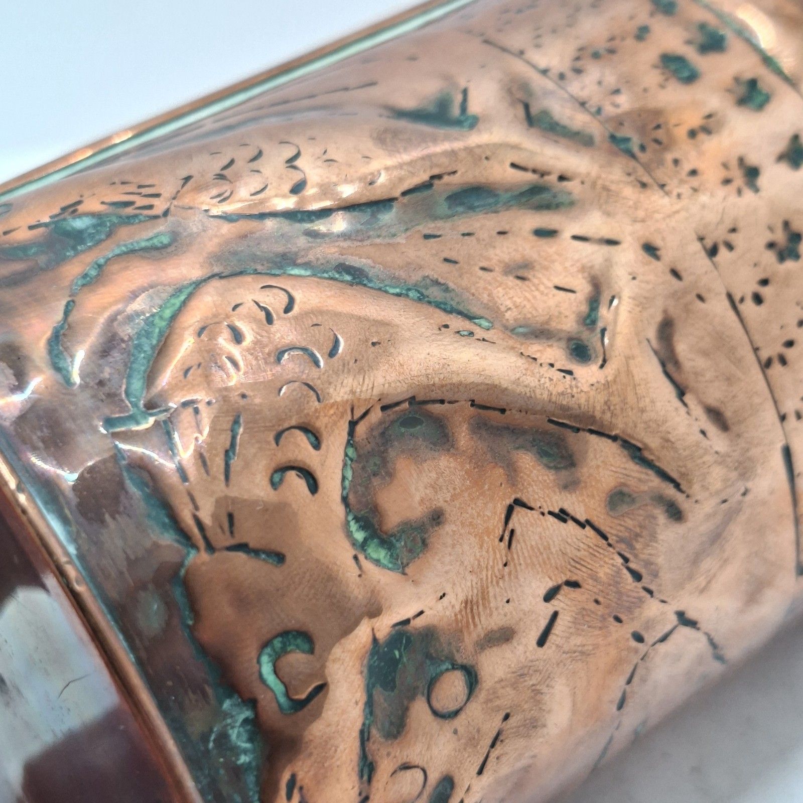 Newlyn Copper Vase Arts And Crafts Repousse Fish Boats Lighthouse Antique photo buy