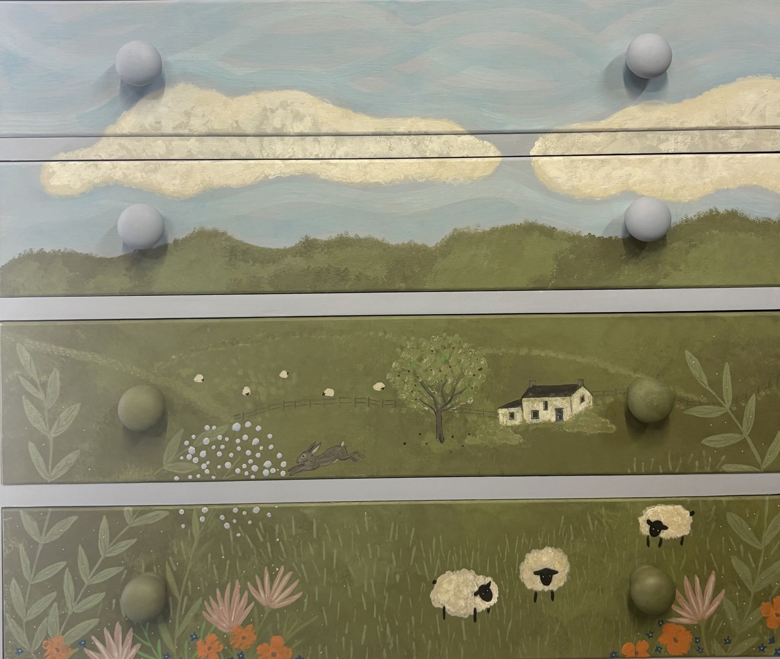 Hand Painted Landscape Vintage Chest Of Drawers photo for sale