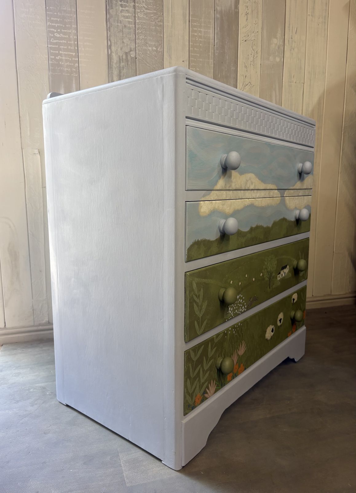 Hand Painted Landscape Vintage Chest Of Drawers photo vinterior