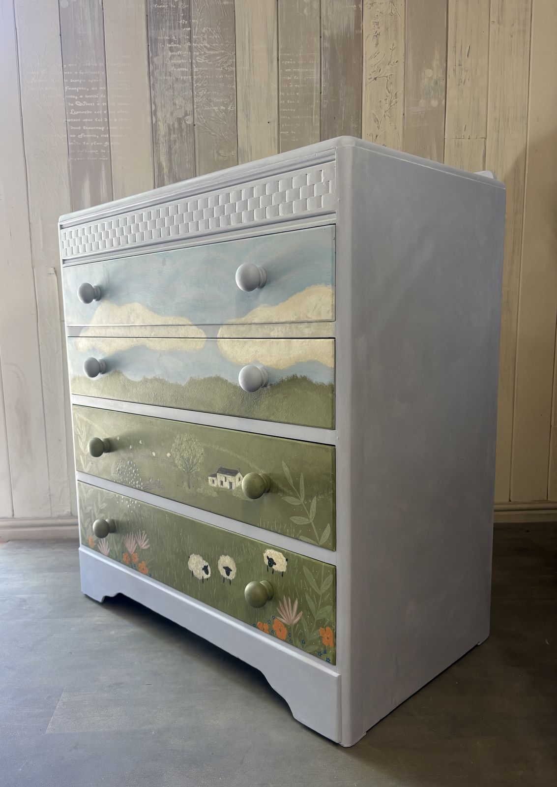 Hand Painted Landscape Vintage Chest Of Drawers photo buy