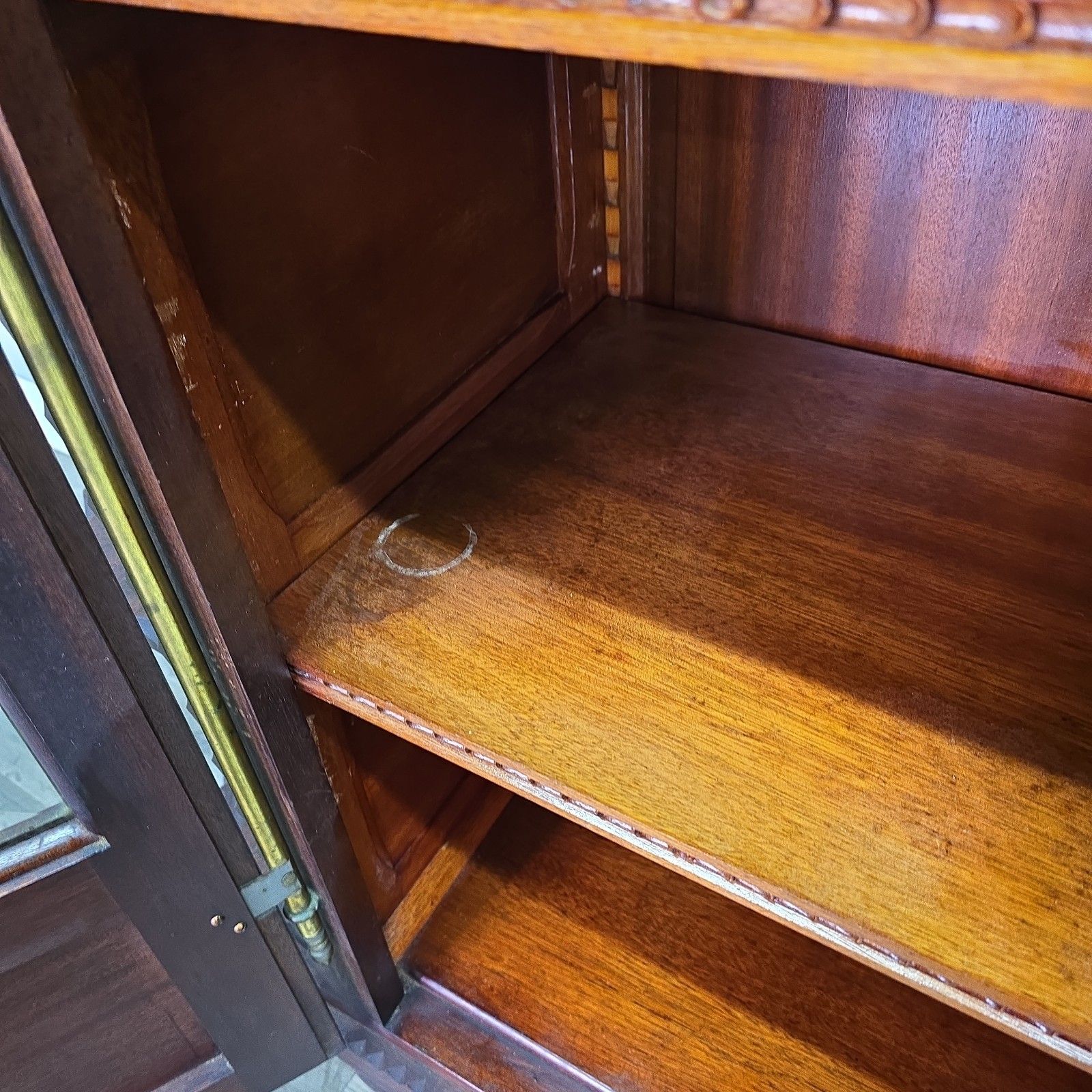 photo vintage Vintage French Display Cabinet Carved Solid Walnut Henri II Antique Revival Wood