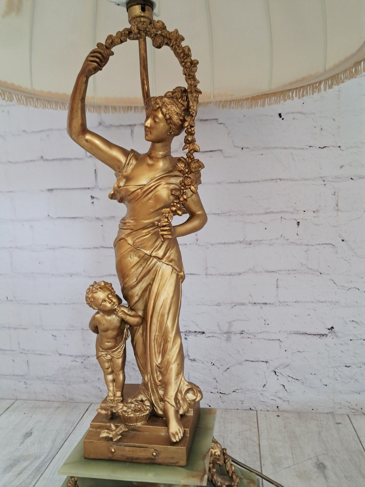 Antique French Gold Gilt  Sculpture Lady Lamp And Marble Clock Lavergne 1890 photo furniture