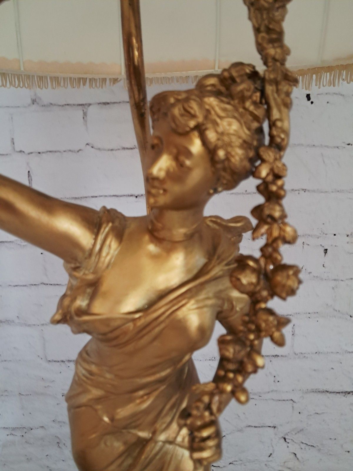 Antique French Gold Gilt  Sculpture Lady Lamp And Marble Clock Lavergne 1890 photo vinterior