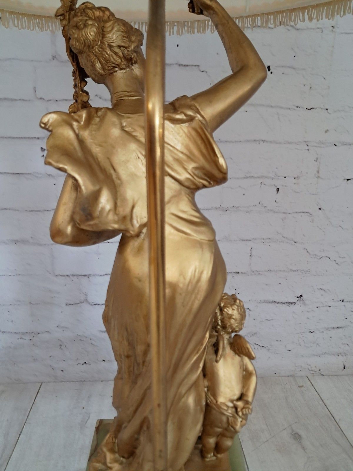 photo furniture Antique French Gold Gilt  Sculpture Lady Lamp And Marble Clock Lavergne 1890
