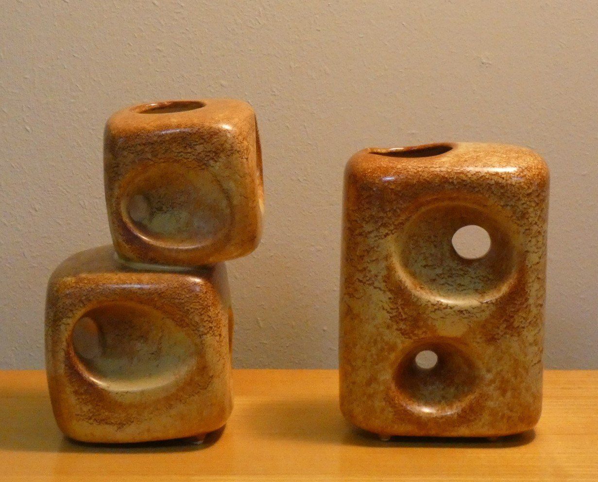 Vases With Geometric Shapes By Roberto Rigon For Bertoncello Ceramiche Darte, Italy, 1970s, Set Of 2