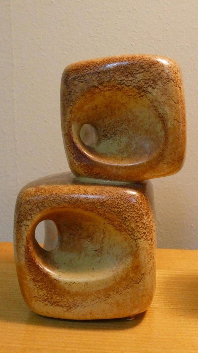 Vases With Geometric Shapes By Roberto Rigon For Bertoncello Ceramiche Darte, Italy, 1970s, Set Of 2 photo 570.0