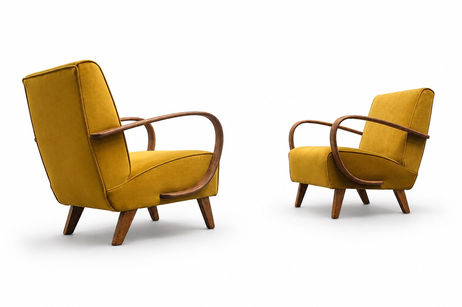 Set Of Two   1930 Jindrich Halabala Bentwood Armchairs In Goldenrod Velvet photo furniture