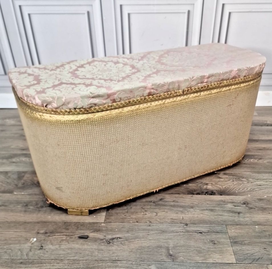 Vintage Lidded Ottoman Storage Trunk Upholstered Linen Style Blanket Box Retro