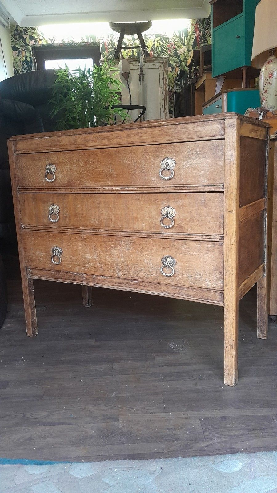 Vintage Solid Light Oak Chest Of 3 Graduated Drawers, Washstand