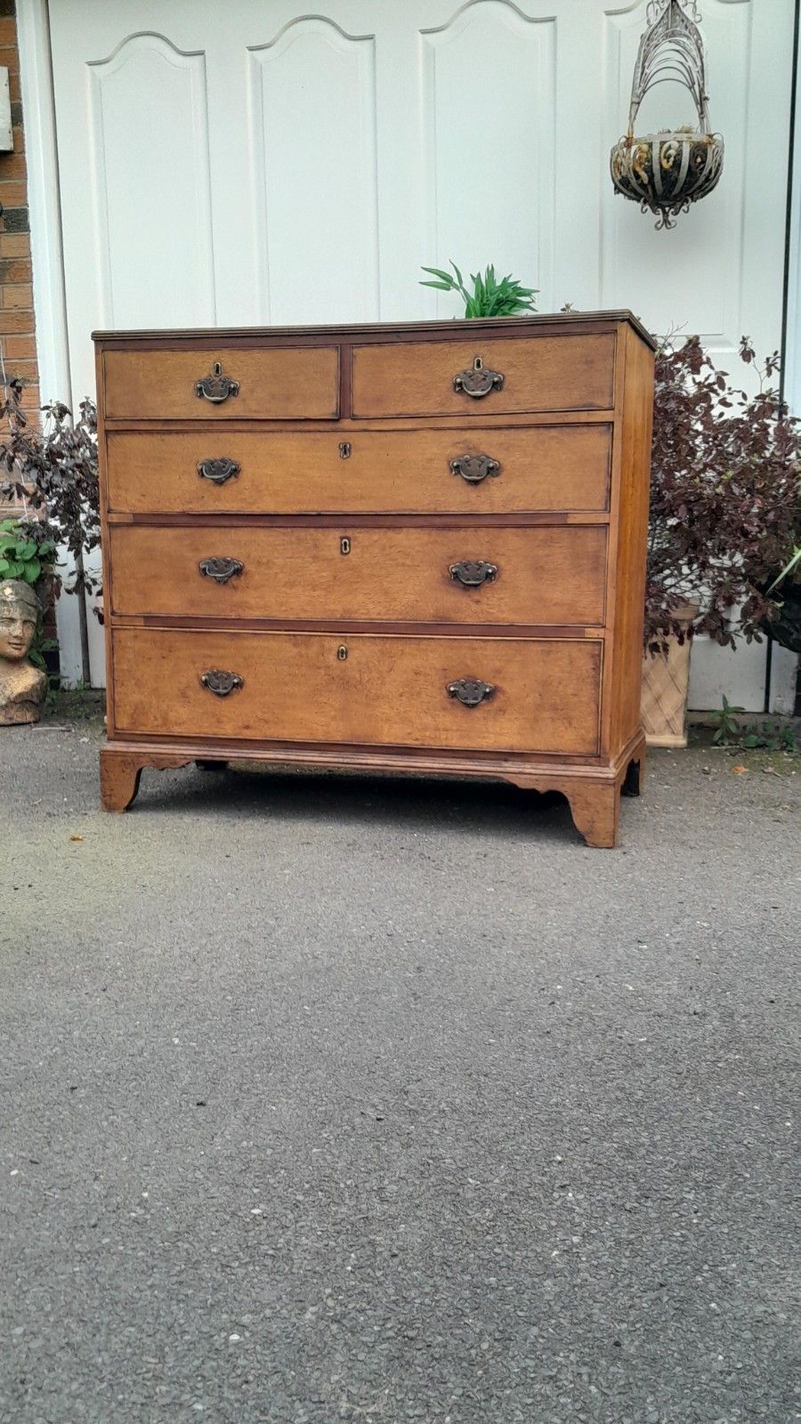 Antique Georgian Solid Oak Chest Of 5 Drawers With Original Handles photo vintage