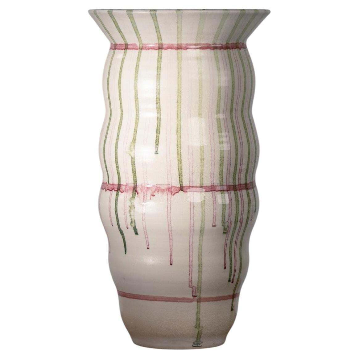 Dutch Mobach Pink Green White Studio Pottery Xxl 46 Cm Large Ceramic Vase