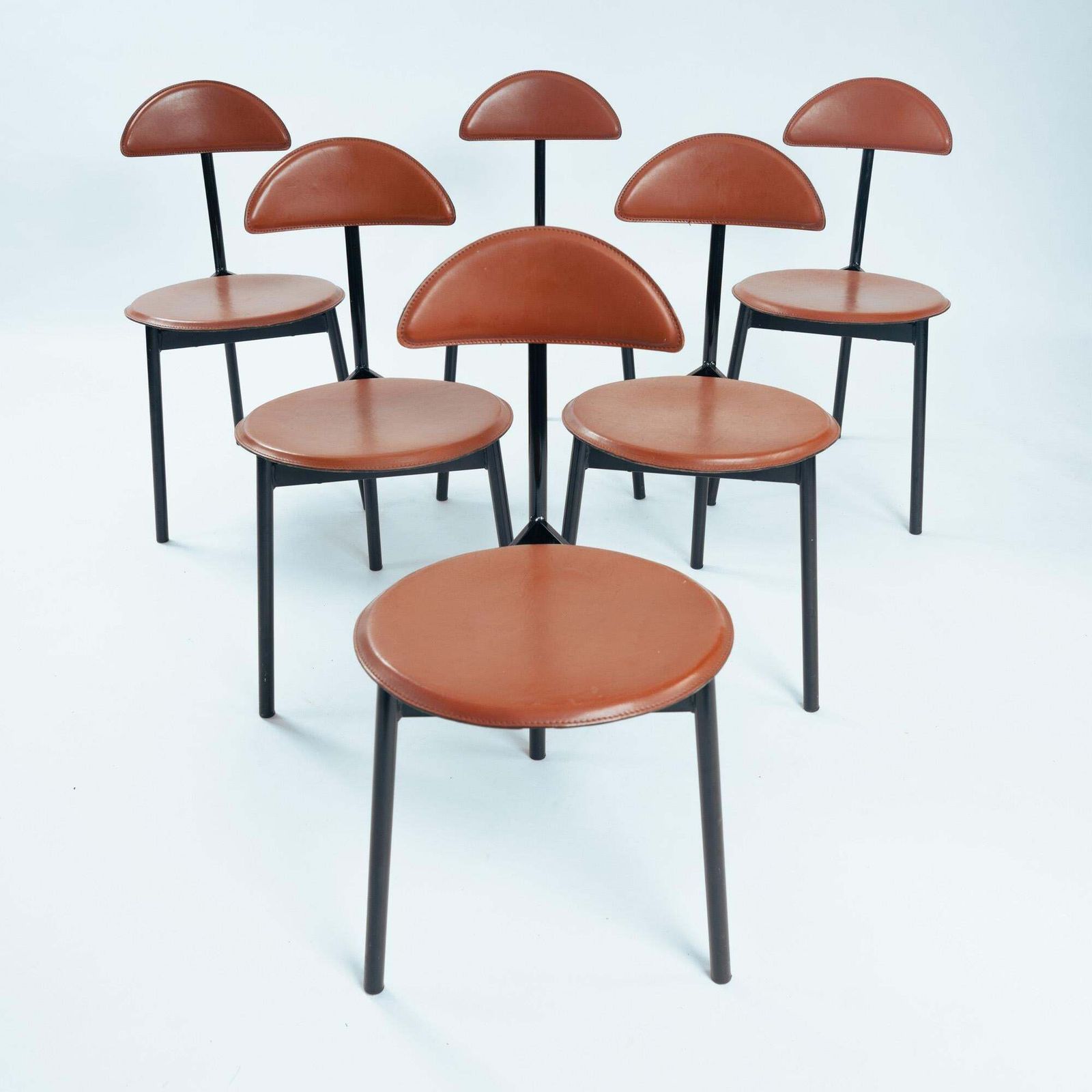 6 Linea Veam Leather Tripod Chairs, Italy 1980s photo furniture
