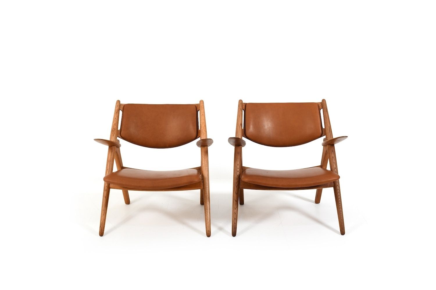 Early Pair Ch 28 Oak Easychairs By Hans J. Wegner photo buy